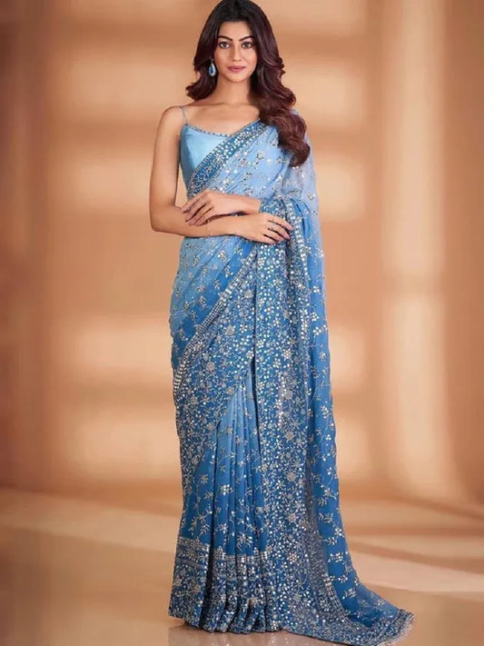 Blue Georgette Saree