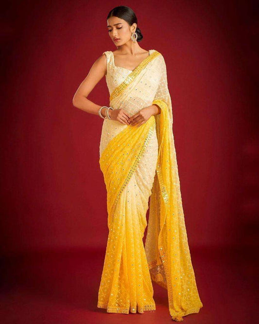 Yellow and White Fancy Designer Saree