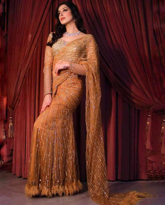 Copper Saree with Fancy Work