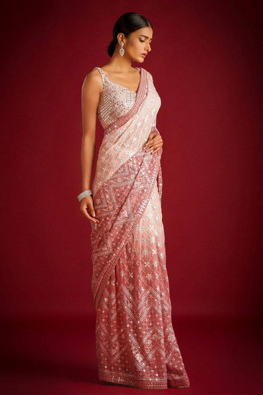 Pink Saree with Silver Applique